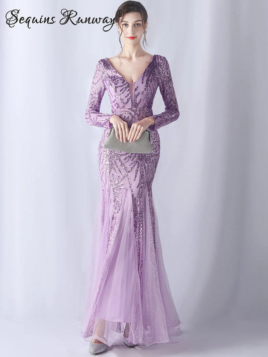 Sexy backless maxi sequin summer dress women elegant luxury mesh wedding party dresses woman long sleeve evening dresses vestido