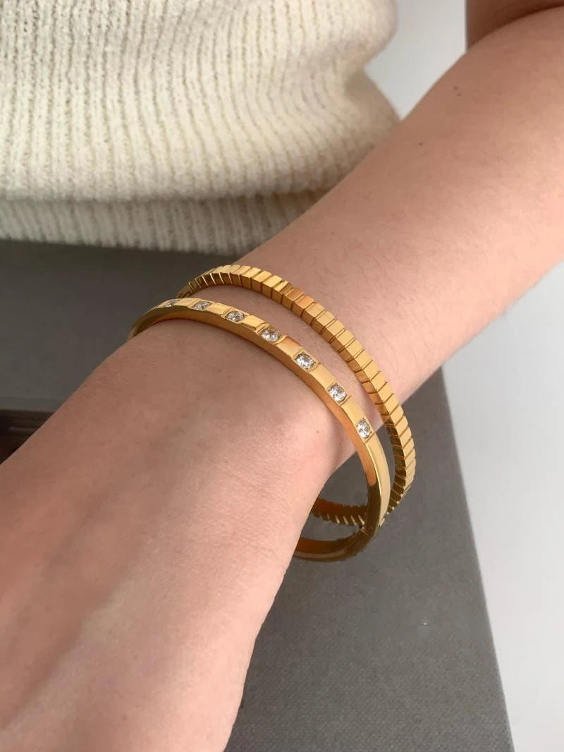 Greatera Trendy Gold Plated 316L Stainless Steel Bangles Bracelets for Women Delicate Cubic Zirconia Bracelet Party Jewelry 2024