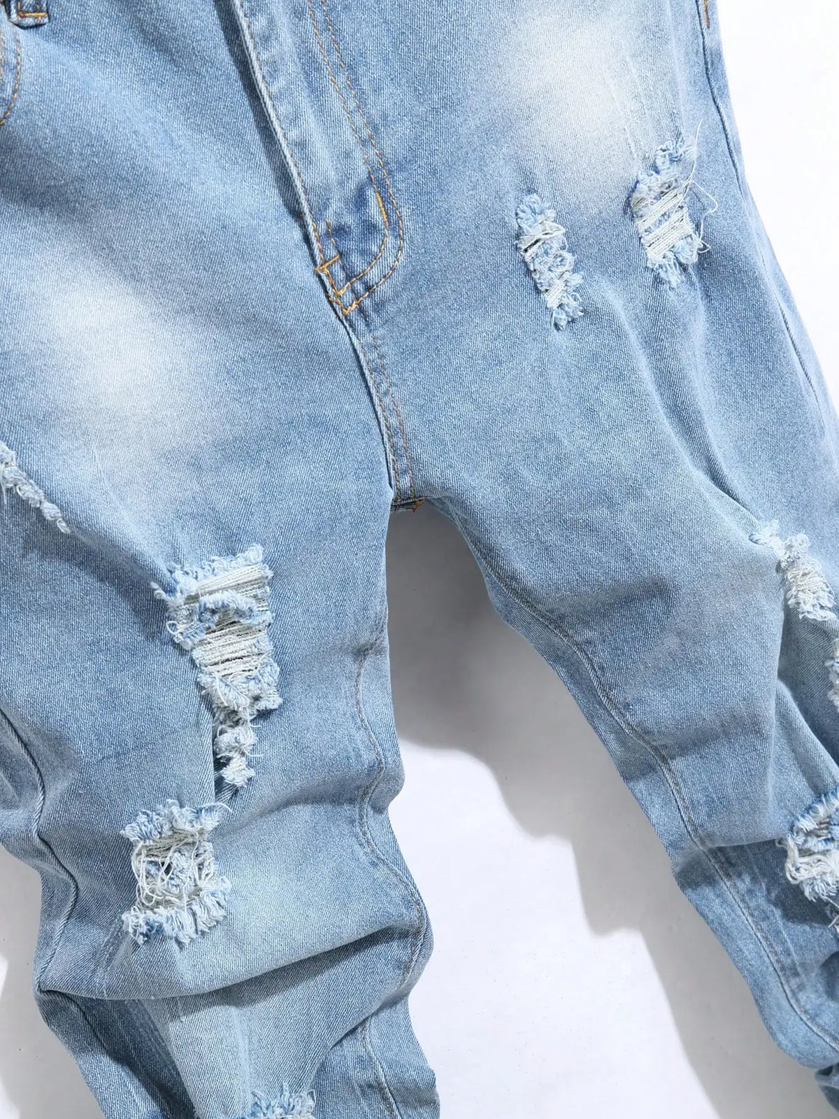 Vintage Men Ripped Jeans Slim Fit Stretch Denim Pants Gradient Washed Biker Trousers Male Fashion Casual Streetwear