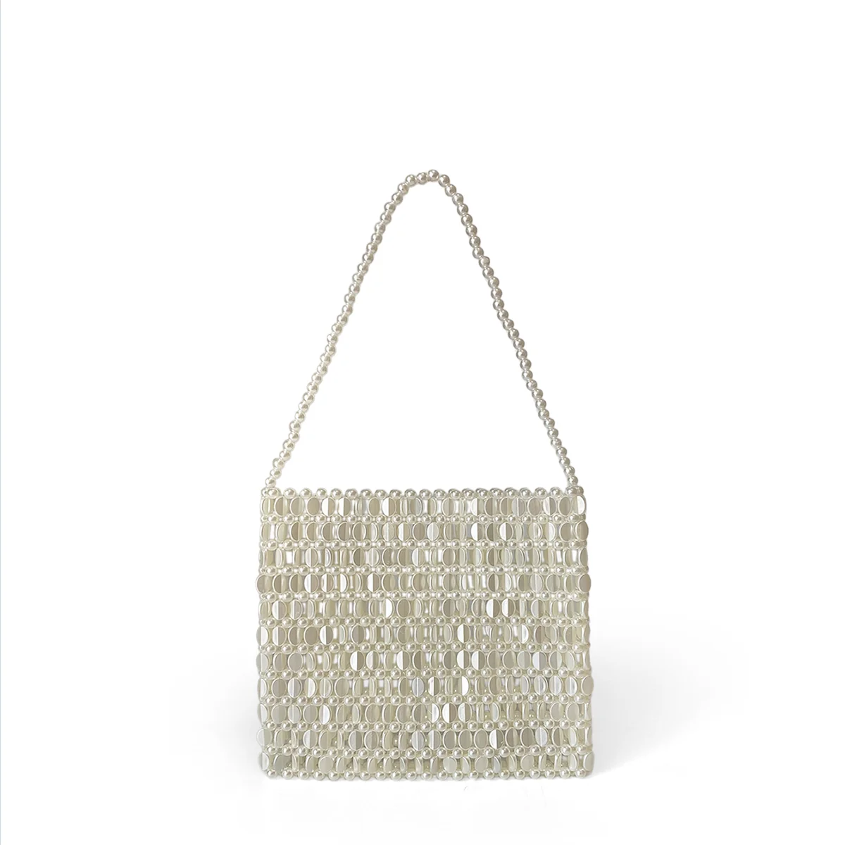 Shining Ins Metal Silver Handmade Bead Bag Bead Glitter Handmade Woven Phone Bag