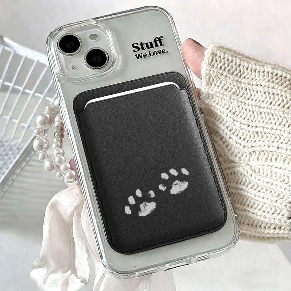 Cute Paw Bean Leather Card Wallet Cover Phone Card Holder Magnetic Case Suitable For all iPhone for Magsafe Card  Phone Back Bag
