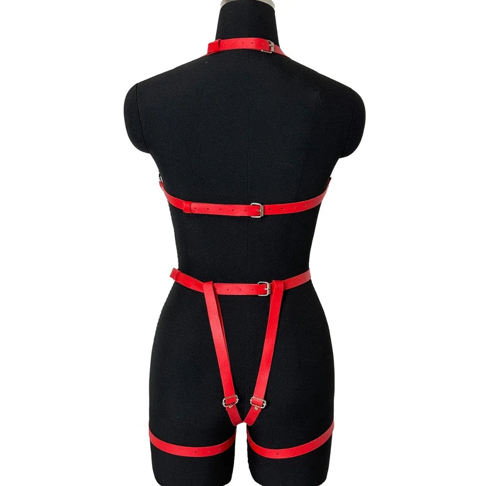 Women Gothic Punk Belt Set PU Leather Adjustable Harness Belt Street Style Exotic Set Suitable for Daily Wear or Leisure Travel