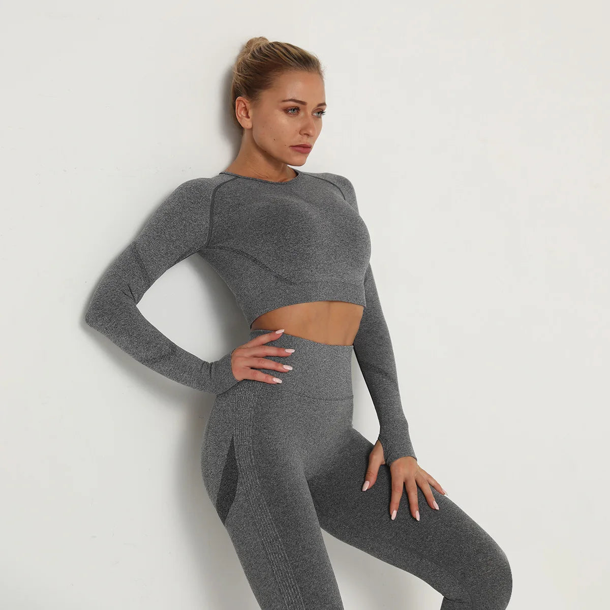 Solid Color Sexy Seamless Yoga Long Sleeves for Woman Slim Casual Sports Running Gym Workout Top Quick Drying Fitness Top