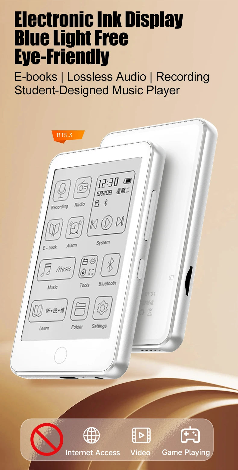Famue 3.52 Inch Mini E-Ink E-Reader 32GB - Portable E-Book Reader with MP3 Player, Bluetiith 5.3 Classroom Recording & FM Radio
