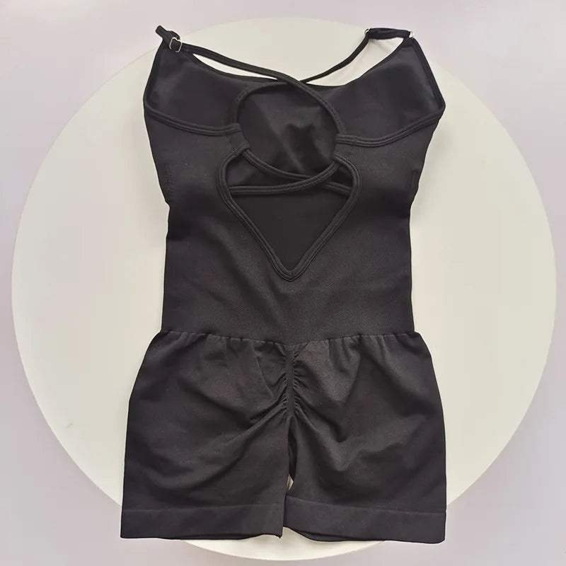 Women's Yoga Jumpsuit, Sexy One-Piece Fitness Romper with Strap, Tummy Control & Padded Sports Bra for Workout