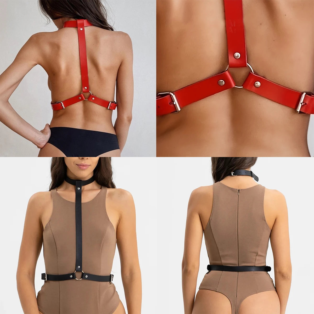 Women's Adjustable Black Leather Body Chest Harness Belt Gothic Punk Lingerie Rave Outfit Bra Top, Sexy Accessory