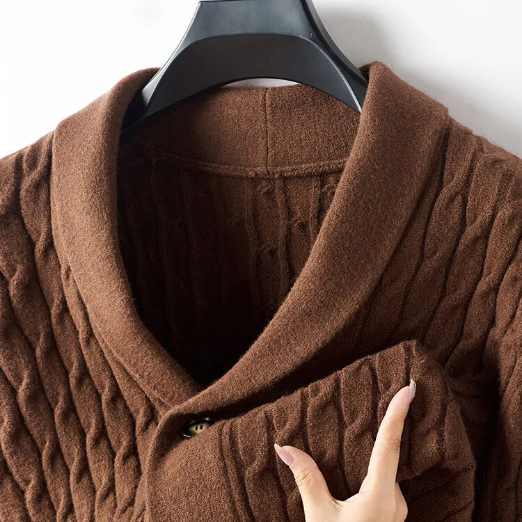 High-quality V-neck men's cardigan, stretchable, warm solid color sweater, versatile knitwear for daily wear.