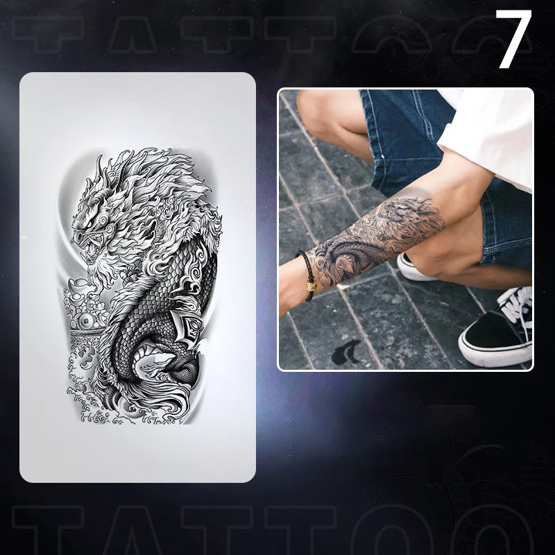 1pc Dragon Tattoo Sticker Realistic Dragon Fake Tattoo Stickers For Men Boys Kids 3D Dragon Temporary Tattoos Washable Tattoos