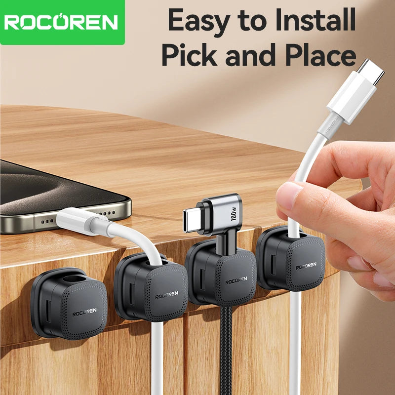 Rocoren Magnetic Cable Sorting Desktop Self Adhesive Cable Clamp Adjustable Cable Management Clamp for Earphone Cable Data Cable