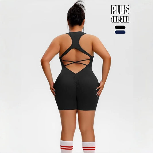New plus size women's sports jumpsuit yoga suit suspender beautiful back fitness quick-drying high-end buttocks shapewear