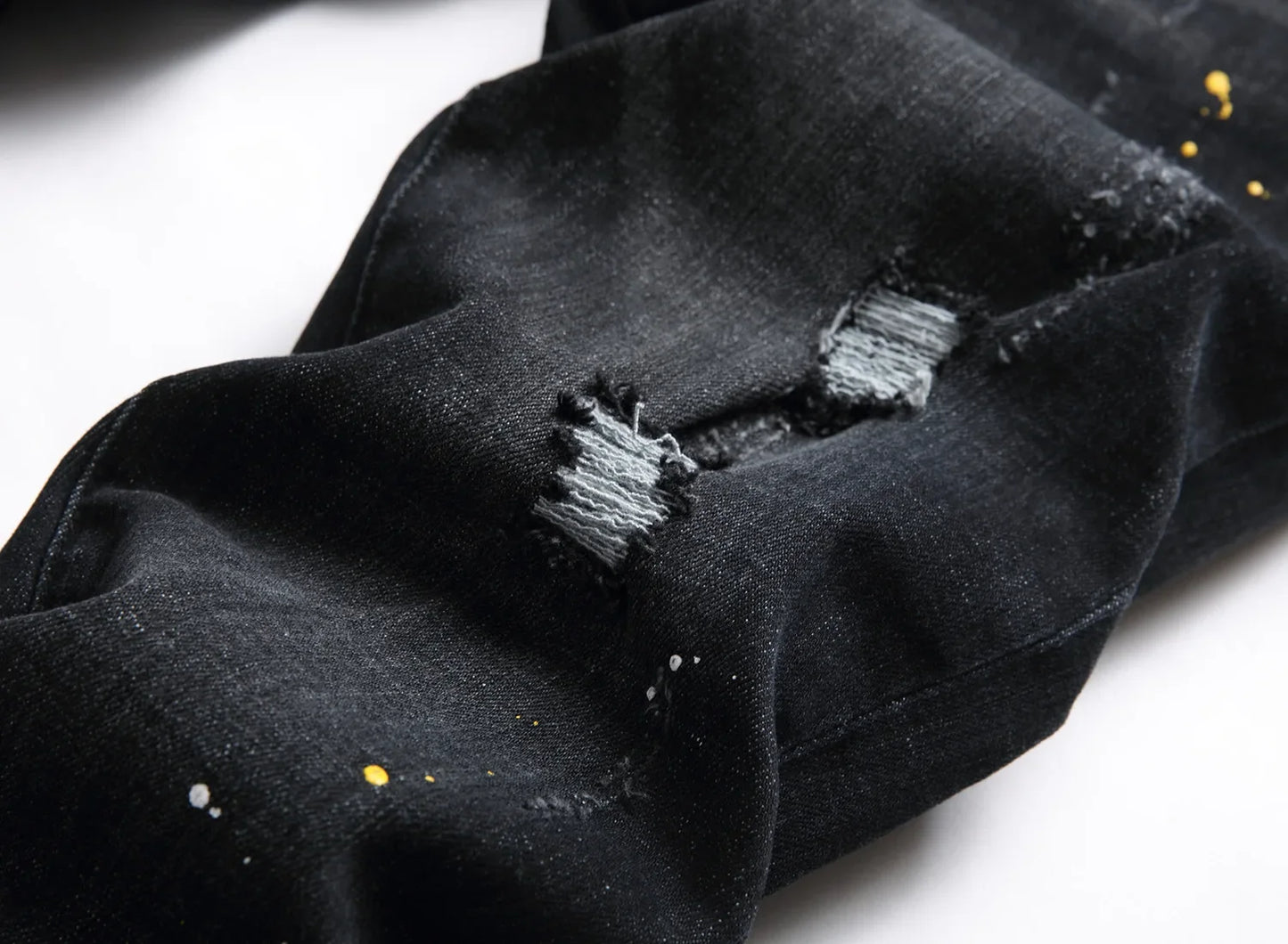 Schwarze zerrissene Jeans für Herren mit Löchern, Jeanshose im italienischen High-Street-Stil, hochwertige Slim-Fit-Jeans für Herren, Größe 38