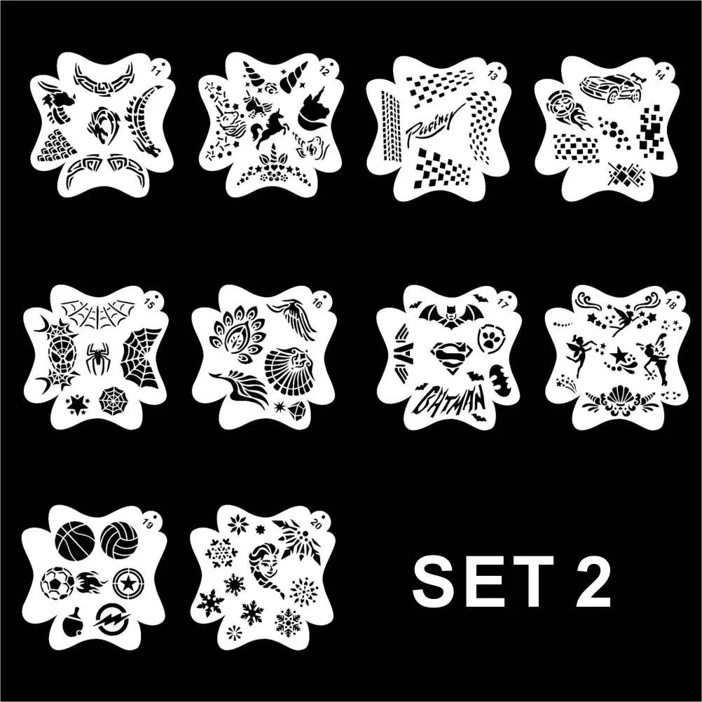 100 PATTERNS Face and Body Paint Stencils Set with Spider, Scales,Mermaid, Animals for Children and All  Body and Girl
