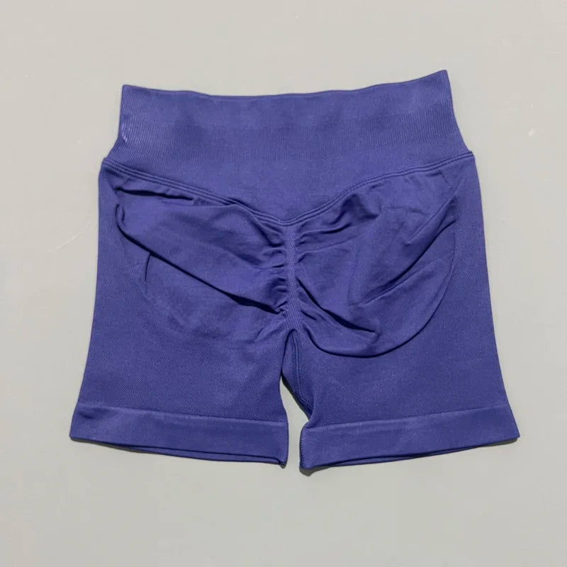 HISTELLO Sports Shorts Low Ribbed Band Scrunch Booty Workout Gym Shorts Running Seamless Leggings Yoga Women Sports Leggings