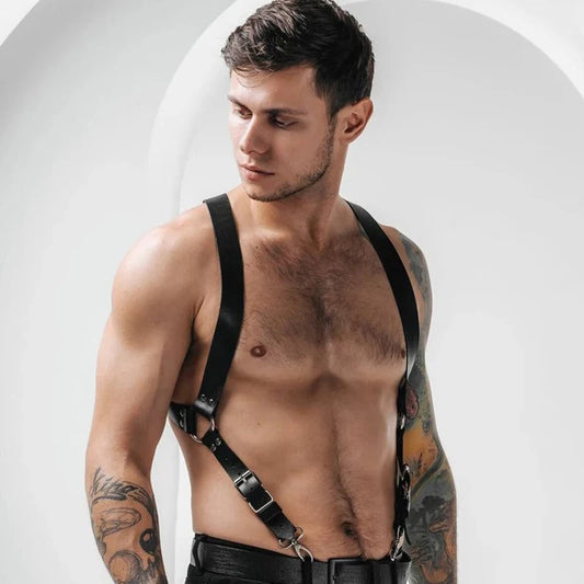 Men's Leather Harness Sexy PU Leather Body Belt Fashion Waist Chest Harness Punk Shoulder Strap Gothic Style for Gay Man