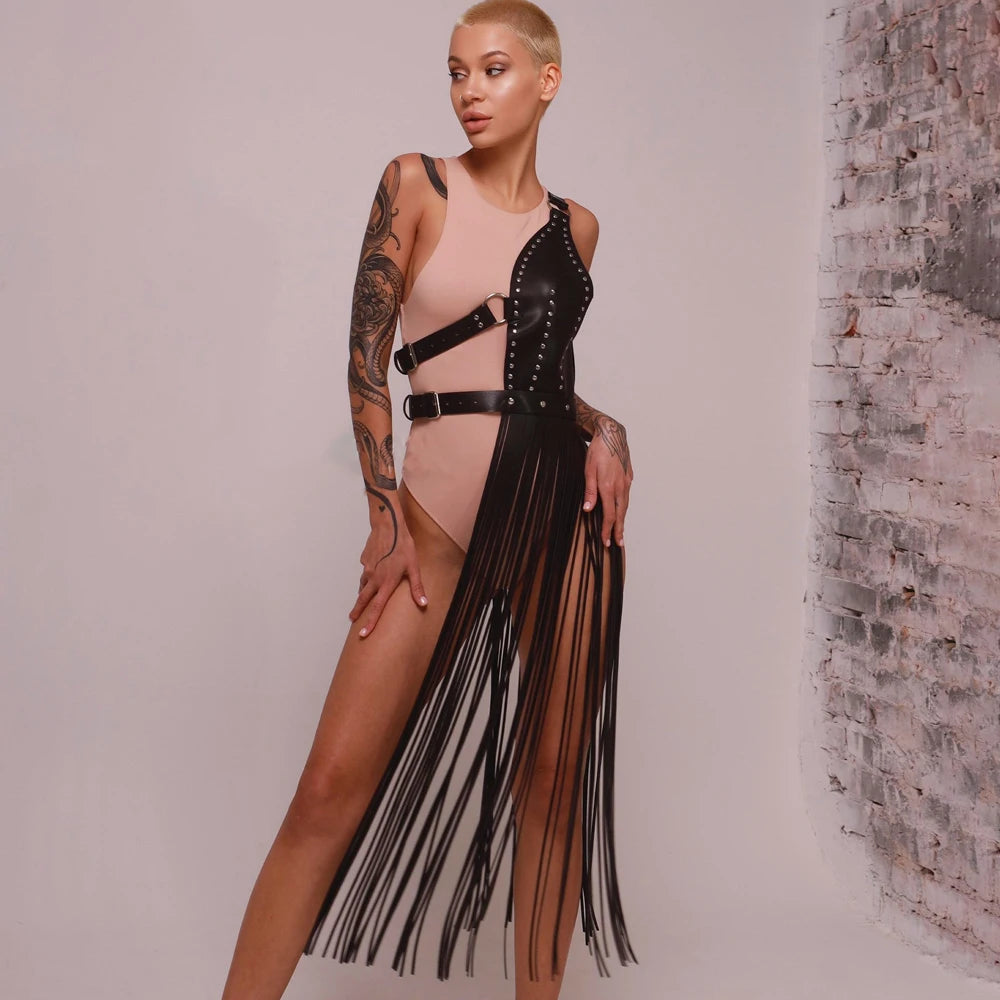 Gothic Punk PU Leather Body Skirt Harness For Women Adjustable Garter Strap Decor For Club Rave Festival Party Outfit