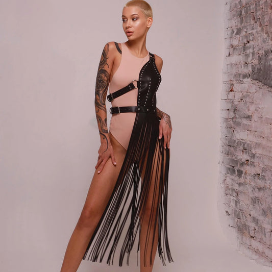 Gothic Punk PU Leather Body Skirt Harness For Women Adjustable Garter Strap Decor For Club Rave Festival Party Outfit