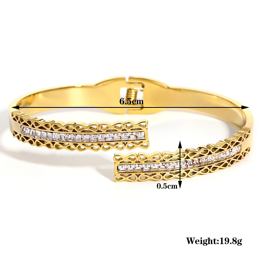 Greatera Trendy Gold Plated 316L Stainless Steel Bangles Bracelets for Women Delicate Cubic Zirconia Bracelet Party Jewelry 2024