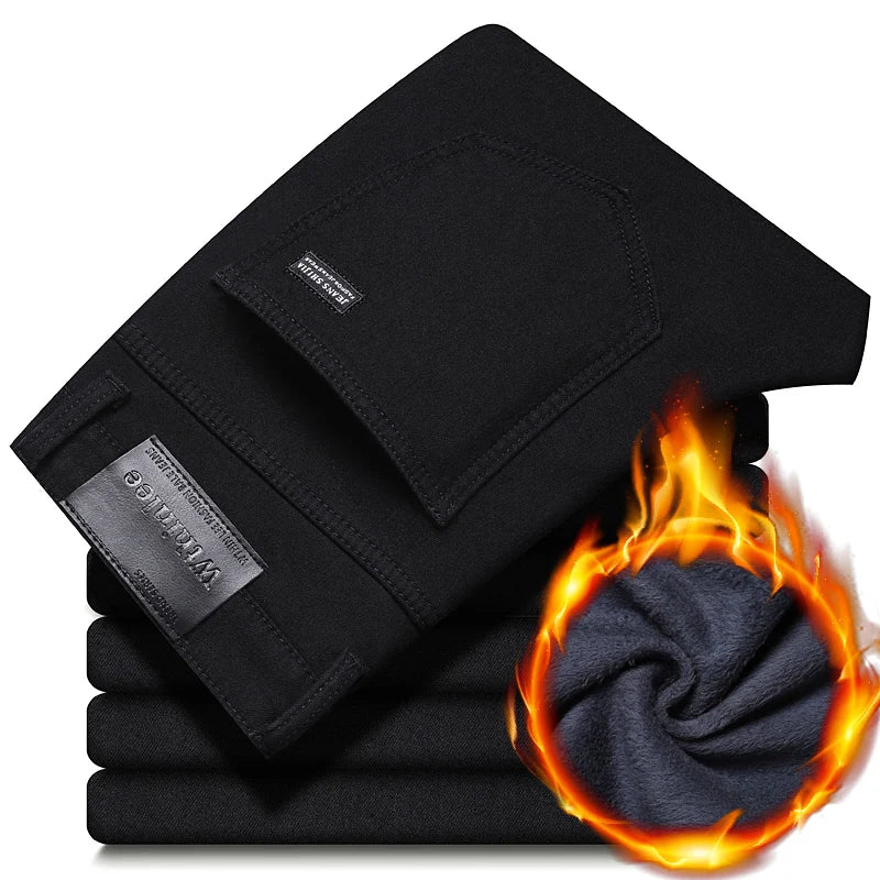 Spring Autumn New Men's Pure Black Slim Jeans Elastic Straight Pants Business Fashion Leisure Korean Vintage Denim Pants Male