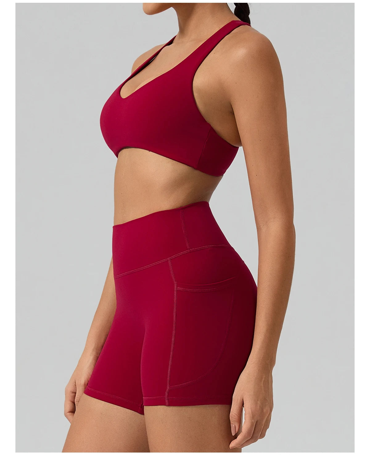 Hearuisavy Fitness Set 2Pcs Women Gym Sports Bra Running Sports Shorts With Pockets High Impact Breathable Racerback Yoga Tops