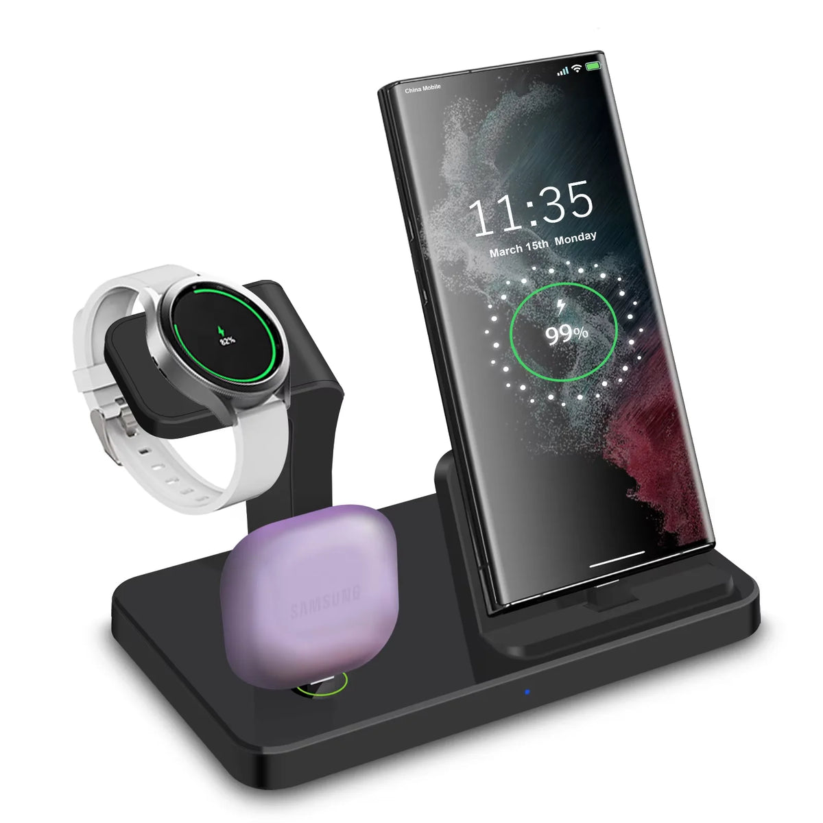Desk 3 in 1 Type C Port Wireless Charger Dock For Samsung S26 S25 S24 Galaxy Watch 8/7/6/5/4 Buds Pro4/3/2 Fast Charging Station