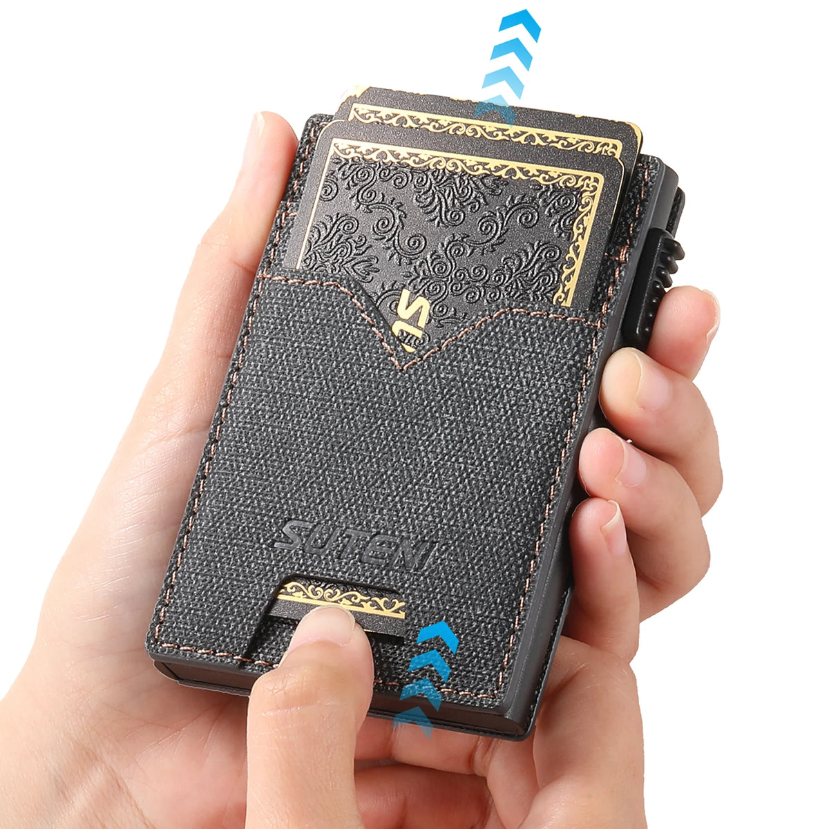 SUTENI Faux Leather Card Slot Wallet Flip Cover Unisex Card Box Pressing The Button Automatically Ejects The Card