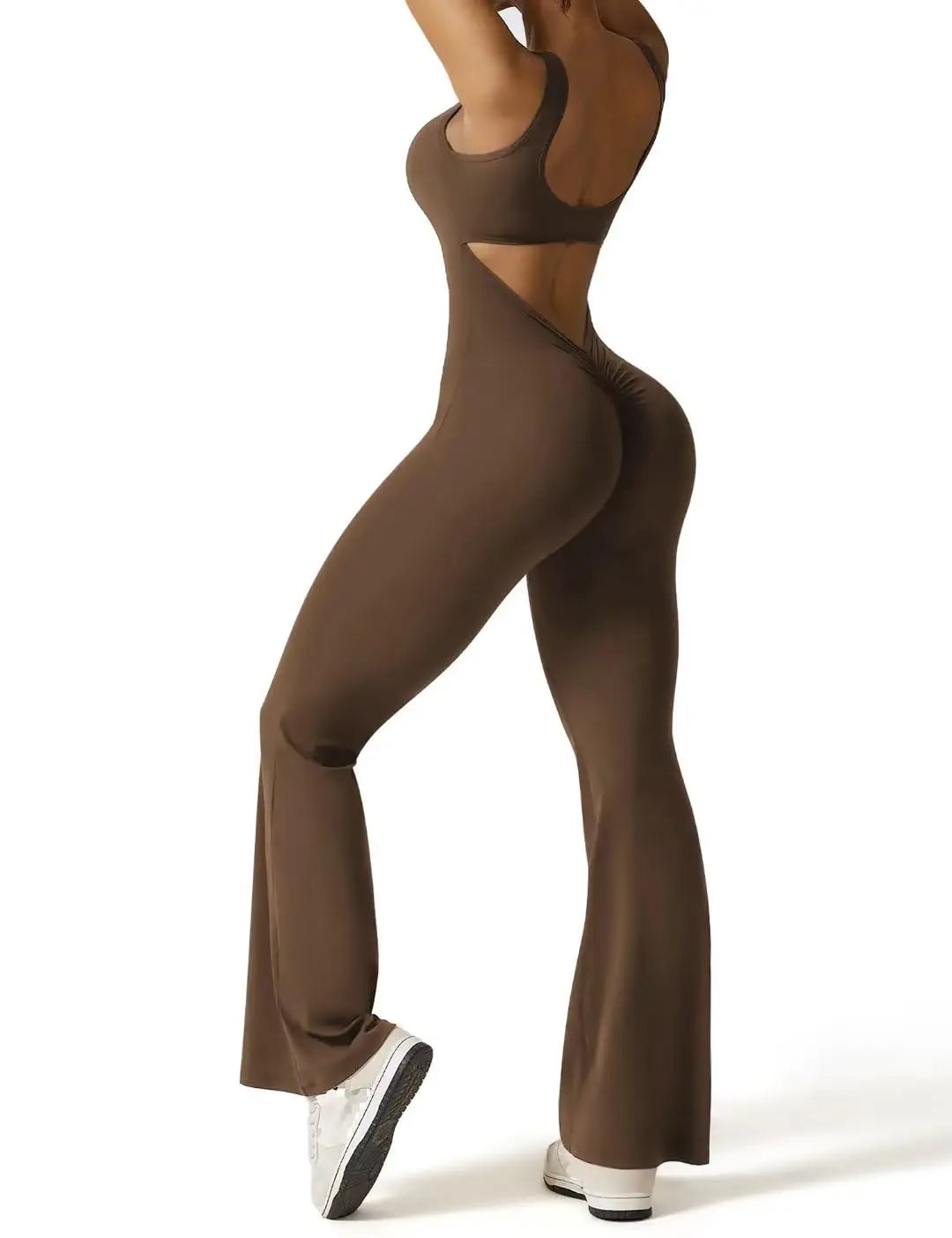 Women Sleeveless Flare Jumpsuits Sexy Backless Tank Tops Bodycon Scrunch Butt Yoga Rompers Seamless Unitard Playsuit Sportswear