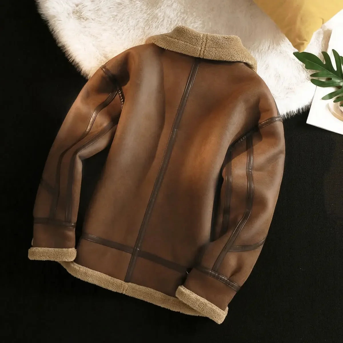 Men's Autumn Winter Thickening Fleece Leather Jacket Plus Velvet Warm Fashion Black Khaki Male Casual Work PU Jacket Cotton Coat