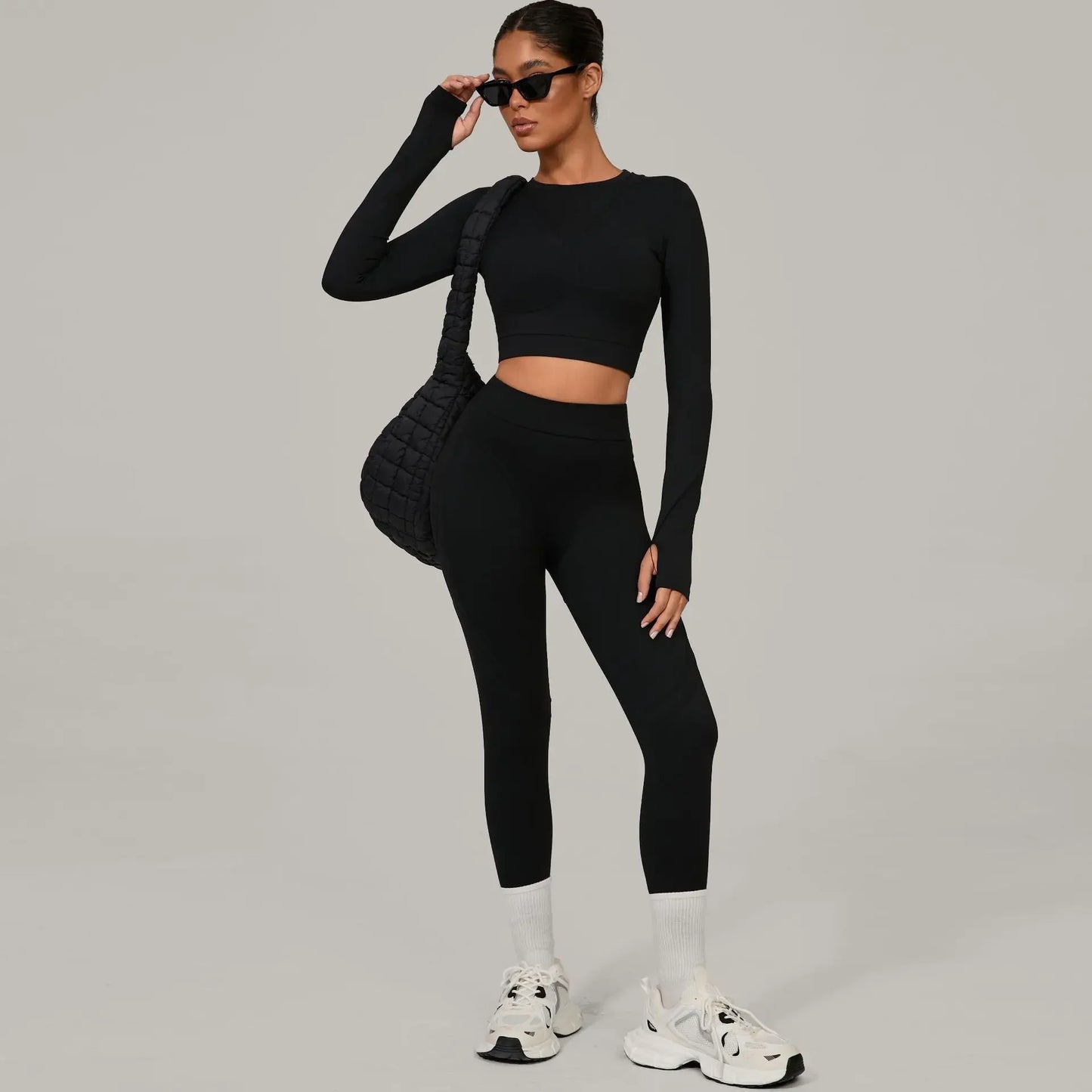 Skinny Grinding Yoga Sets Sports Fitness High Waist Peach Hip Quick Drying Outdoor Running  Winter Workout Gym Sports Kit Womwn