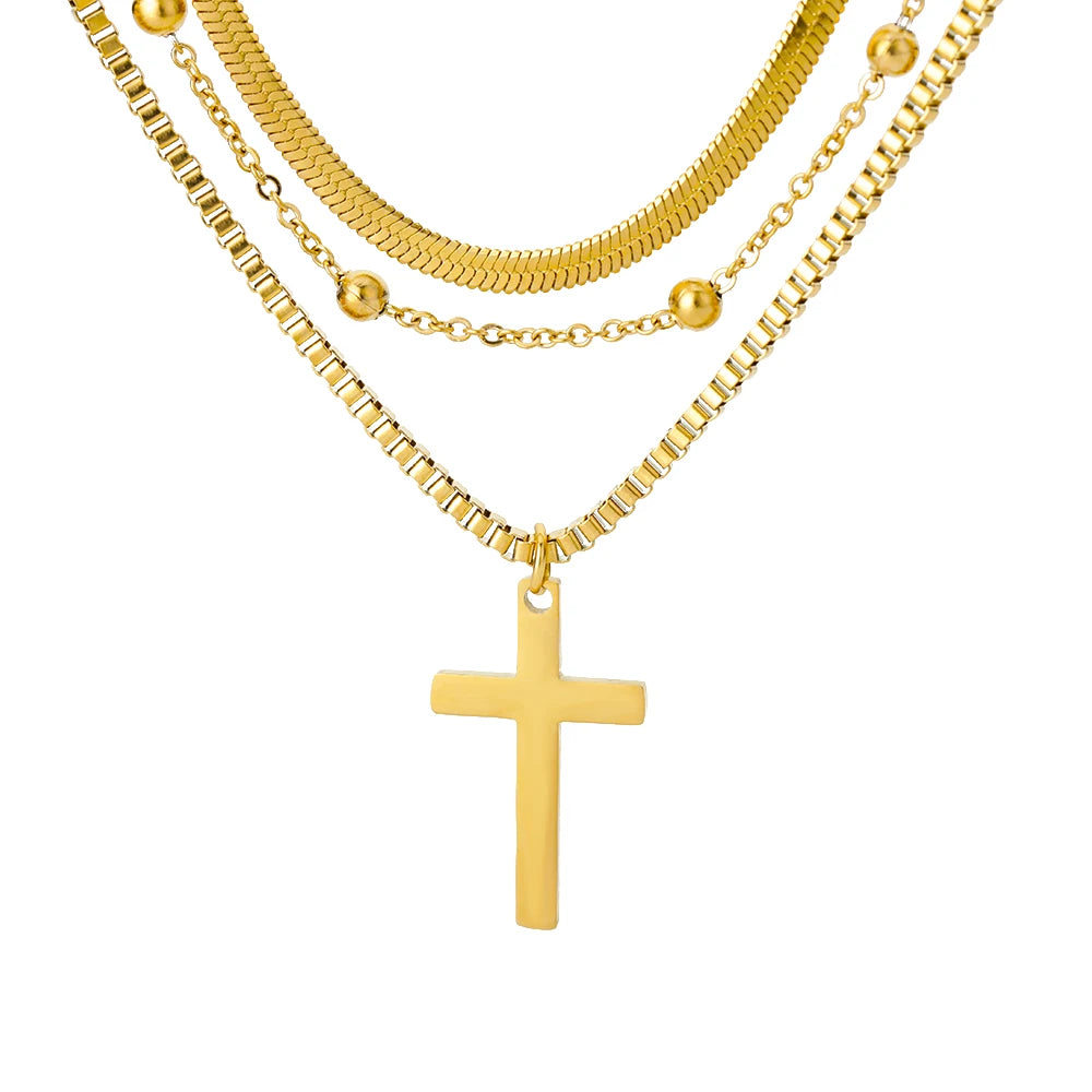 Stainless Steel Jesus Cross Necklace For Women Men Gold Color Caravaca Angels Crucifix Charm Choker Rapper Jewelry Hip Hop Gift
