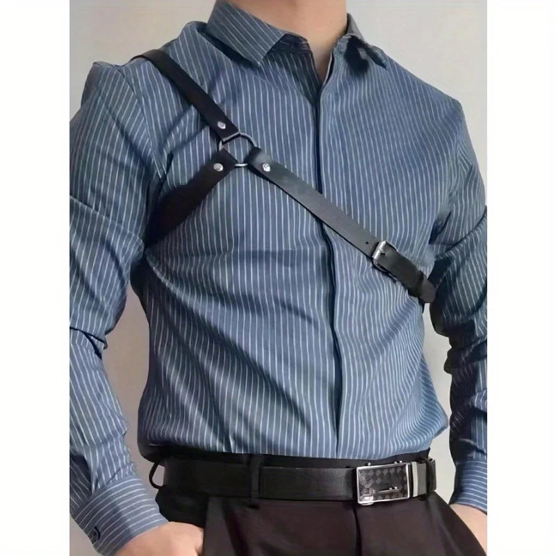 Men'S Gothic corset belt, Adjustable chest cincher, PU Synthetic Faux Leather Material, for Gothic Clothing Accessory, Body Harn