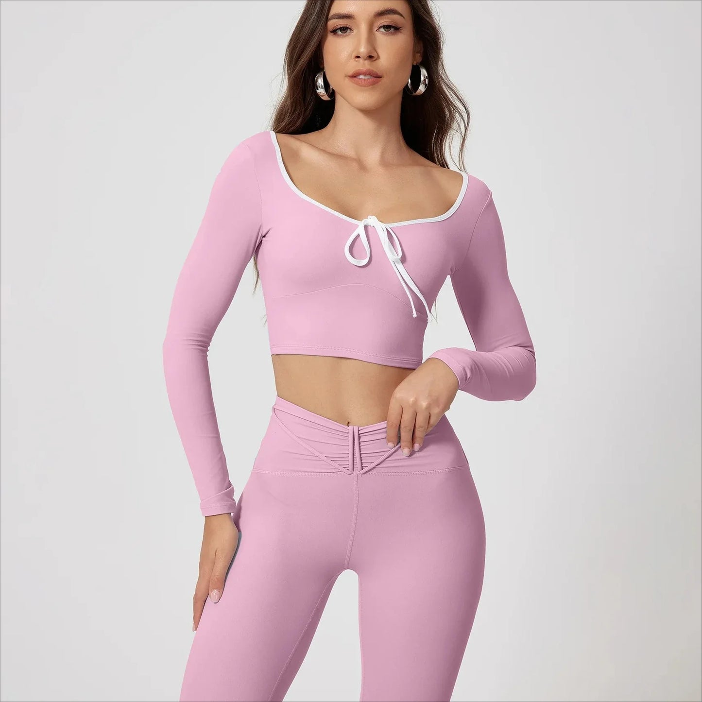 Seamless Yoga Sets Sports Tops Fitness High Waist Hip Lifting Pants Long-Sleeved Suit Running Workout Gym Leggings Set for Women