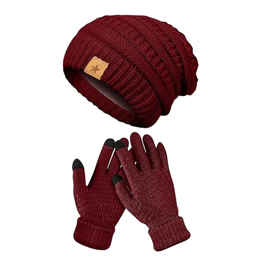2PCS/Set Gift Warm Women Hats Gloves Set Soft Ear Protection Winter Warm Mitten Windproof Plush Beanie Cap for Men Women