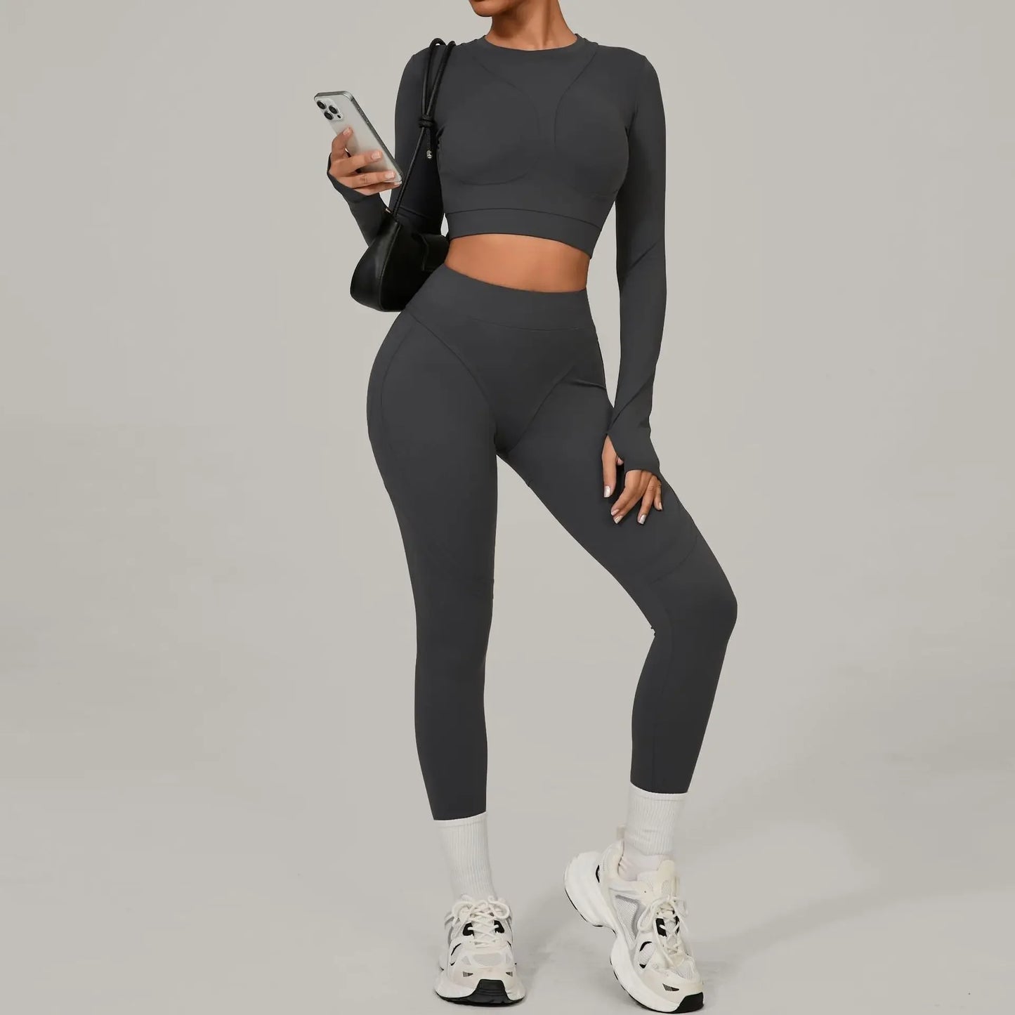 Skinny Grinding Yoga Sets Sports Fitness High Waist Peach Hip Quick Drying Outdoor Running  Winter Workout Gym Sports Kit Womwn