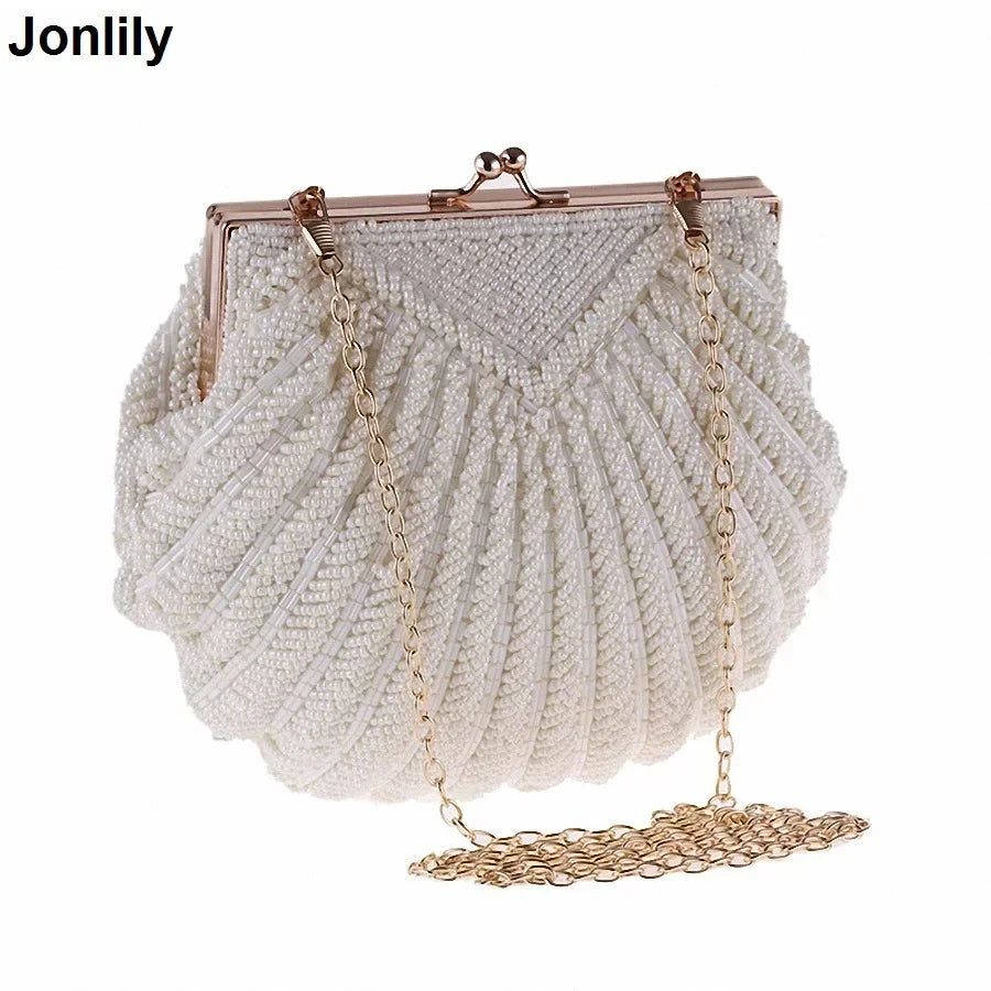 Evening Bags Women Clutch Evening Clutch Bags Wedding Bridal Handbag Pearl Beaded Fashion Shell Chain Party Bags LI-383