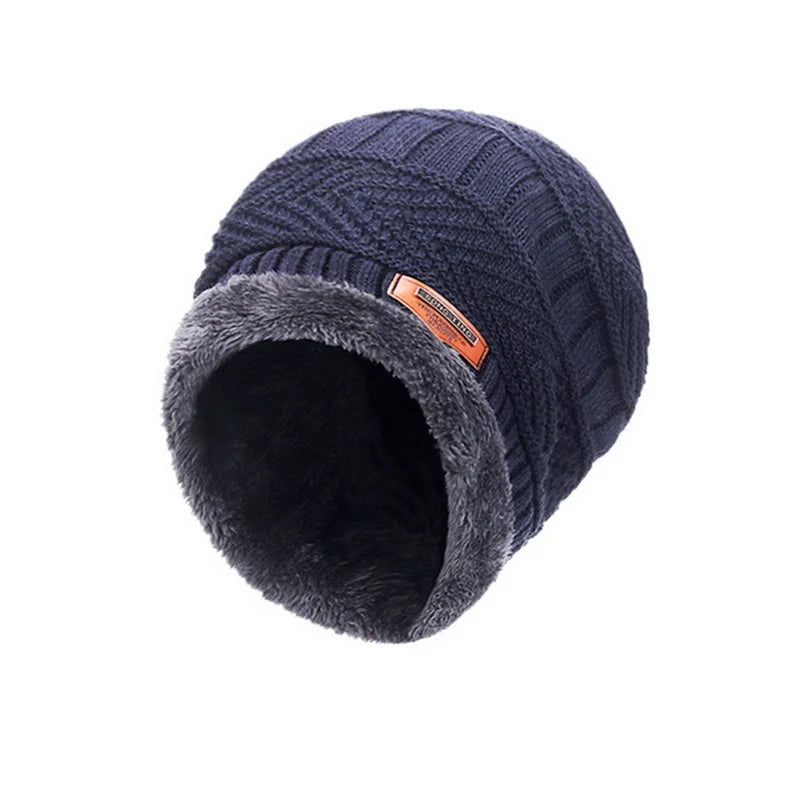 Winter Men Women Thick Beanie Hat Knitted Hat Winter Cap Beanie Female Wool Neck Scarf Cap Balaclava Mask Bonnet Hats Set