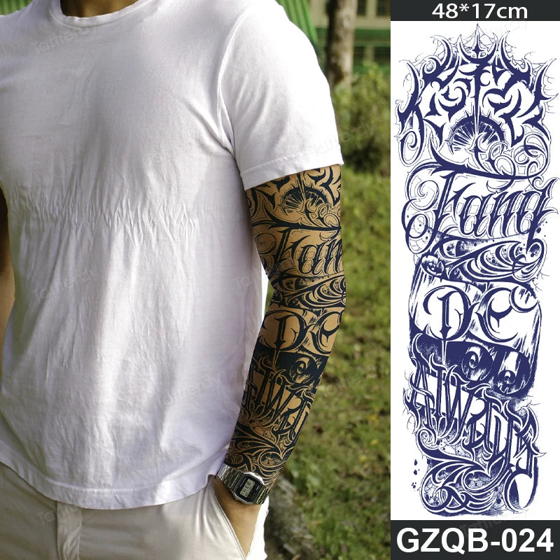 Full Arm Sleeve Temporary Tattoos Juice Ink Lasting Semi Permanent Body Art Sexy Large Fake Tattoo for Men Women Adult Beauty