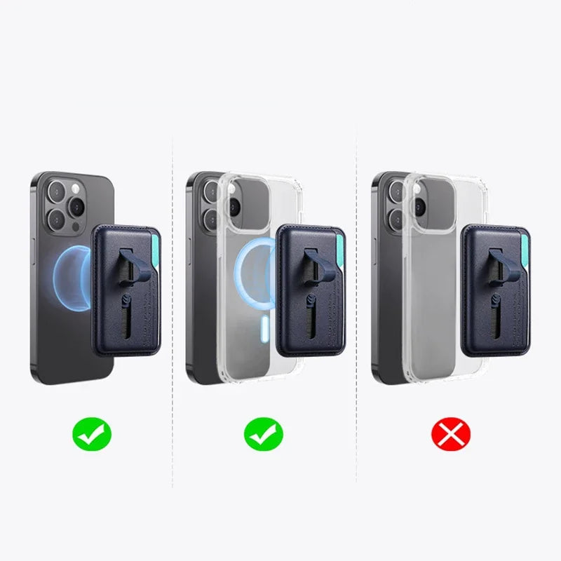 Magnetic Leather Wallet Card Holder Case for Magsafe IPhone 14 13 15 17 16 12 Air Pro Max Plus Mac Safe Hidden Strap Stand Cover