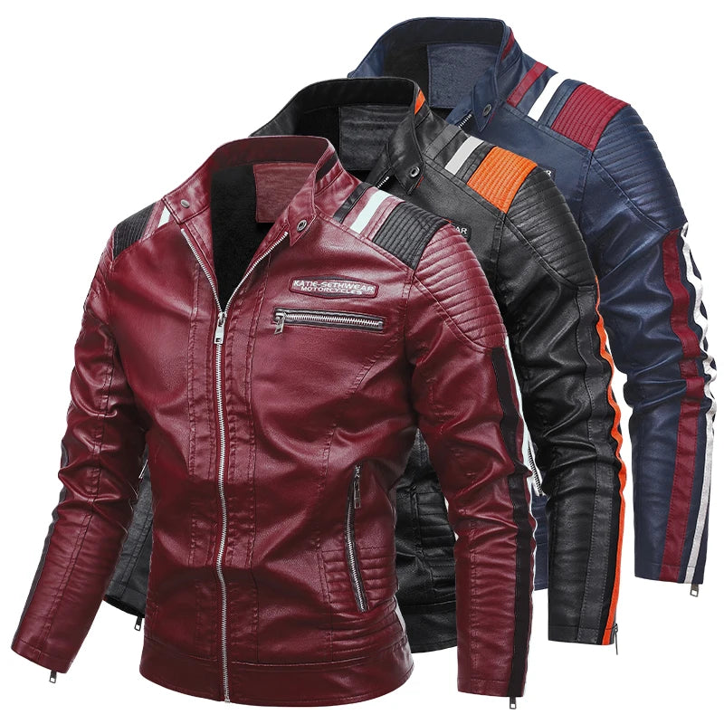 2023 männer Herbst Jacke Bomber Biker Zipper Motorrad Faux Pelzmantel Männlichen Fleece Pilot Vintage Schwarz Rot Braun PU Leder jacke
