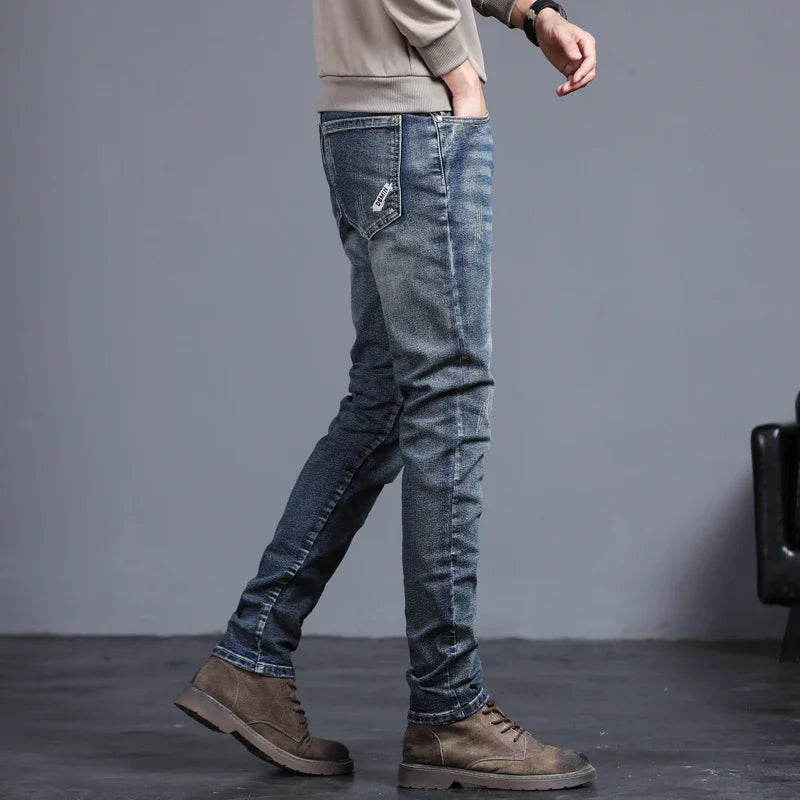 Men's Fashion Vintage Jeans Autumn New Slim Distressed Personalized Pants Male Brand Clothing Denim Trousers Streetwear