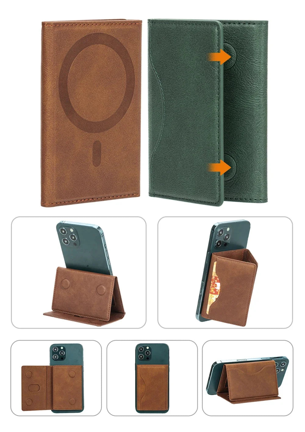 Strong Magnetic Folding Wallet Card Holder Leather Case for IPhone 17 16 Pro Max for MagSafe Stand Cover for Samsung