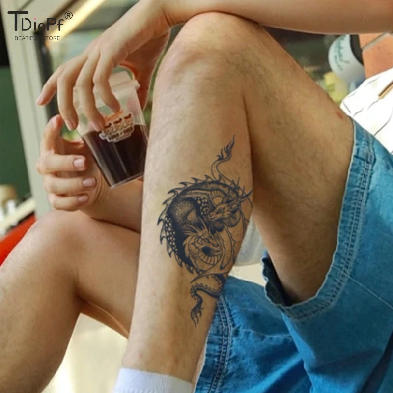 1pc Dragon Tattoo Sticker Realistic Dragon Fake Tattoo Stickers For Men Boys Kids 3D Dragon Temporary Tattoos Washable Tattoos