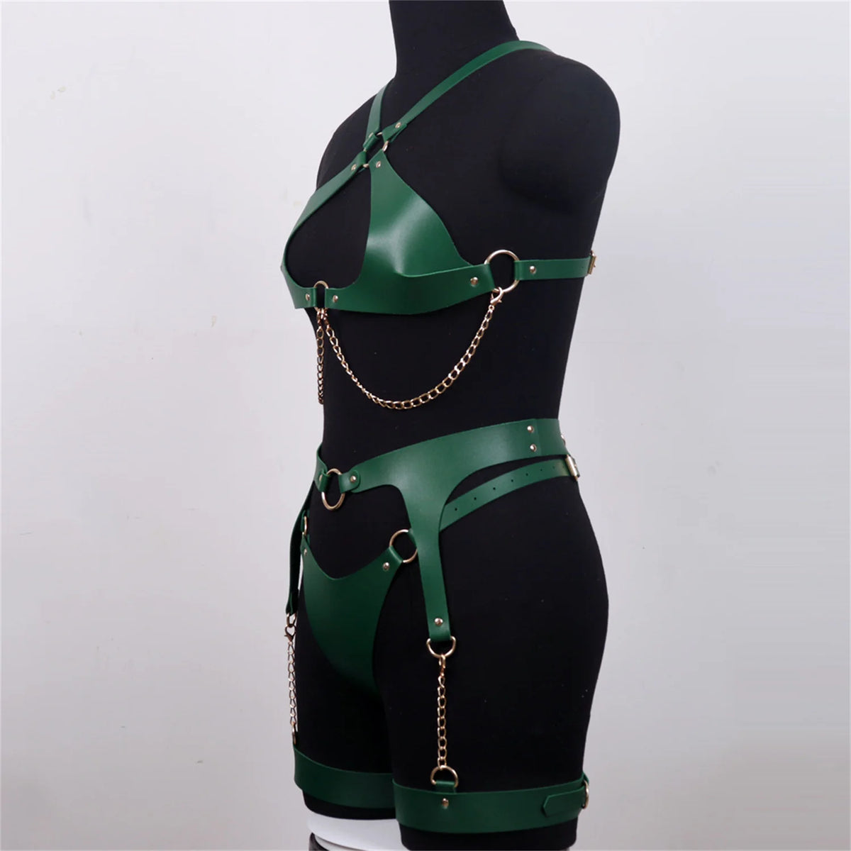 Green clothing Women Sexy Harness Belt Chest Body Harness Leather Lingerie Gothic Clothing Festival  Outfit