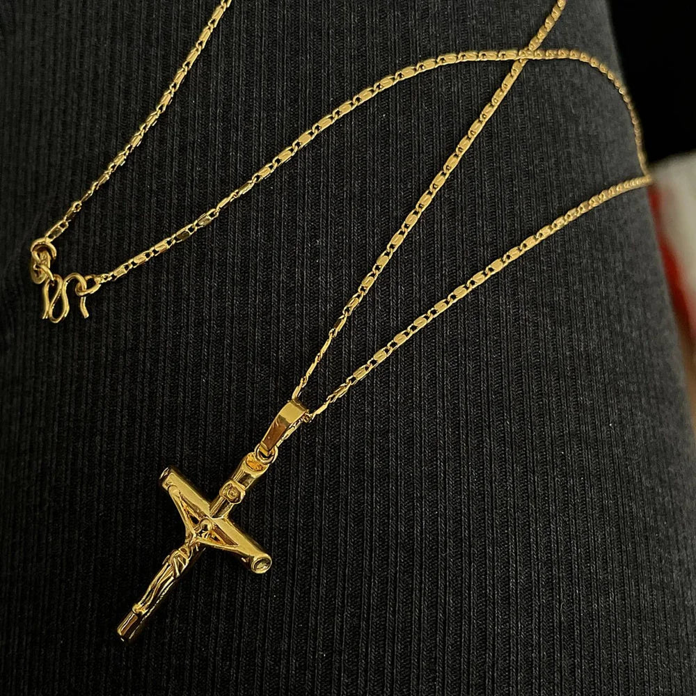 Brand New Authentic 24k Gold Necklace Gold Plated Cross Necklace Women & Men Couple Jewelry Gifts