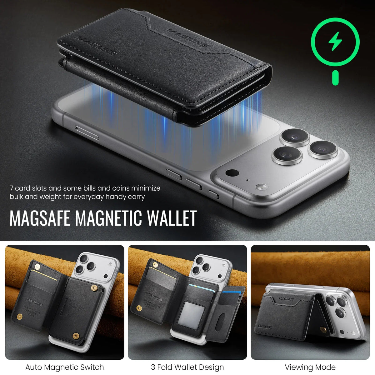 For IPhone 18 13 14 15 16 17 Pro Max Plus For Magsafe Leather Wallet Magnetic Cellphone Card Holder Multi-Card Slot Mini Wallet