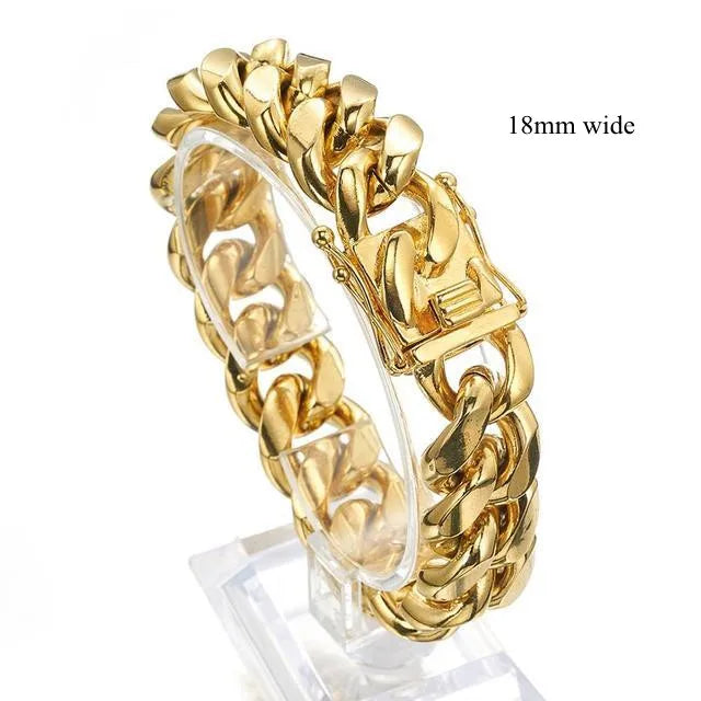 Gold Color/Rose Gold Stainless Steel Curb Cuban Link Chain Bracelet Bangle Jewelry 7-11inch for Men Women 8/10/12/14/16/18mm