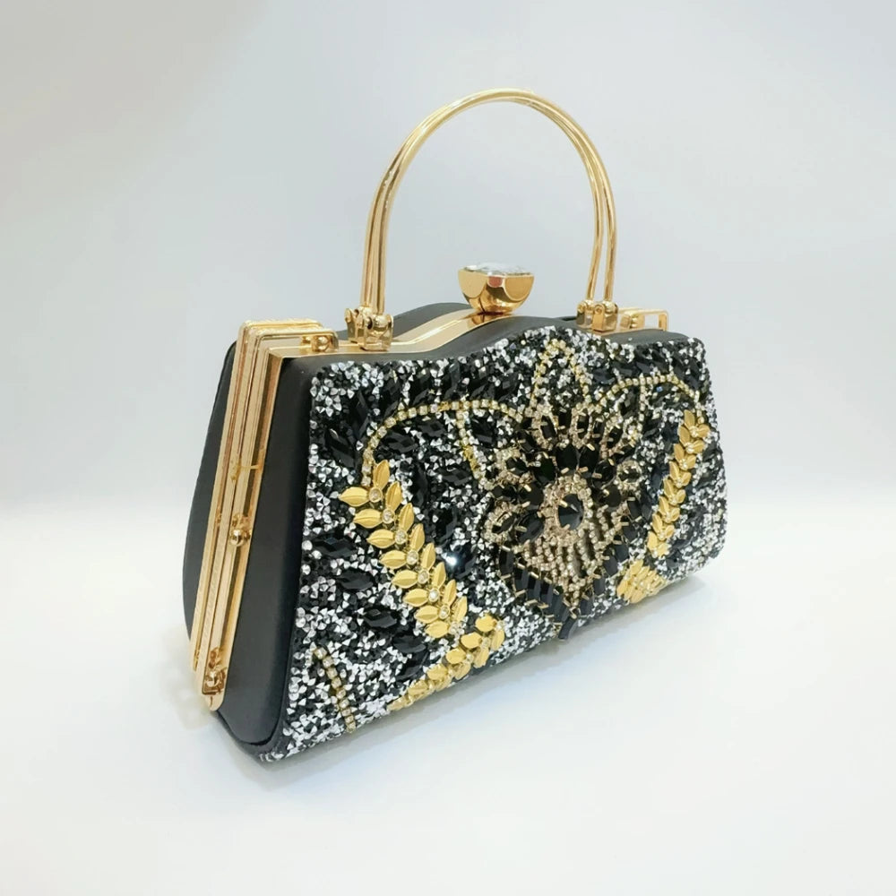 Evening Clutch Bag for Women Wedding Flower Diamond Clutch Purses Chain Designer Luxury Bag Party Handbag with Metal Handle