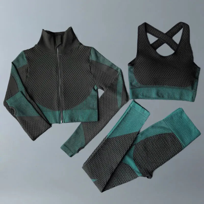 Yoga Suits Women Fitness Wear Gym Set Sports Outfits Training Exercise Workout Pants Long Sleeve Crop Top Bra Womens Tracksuits