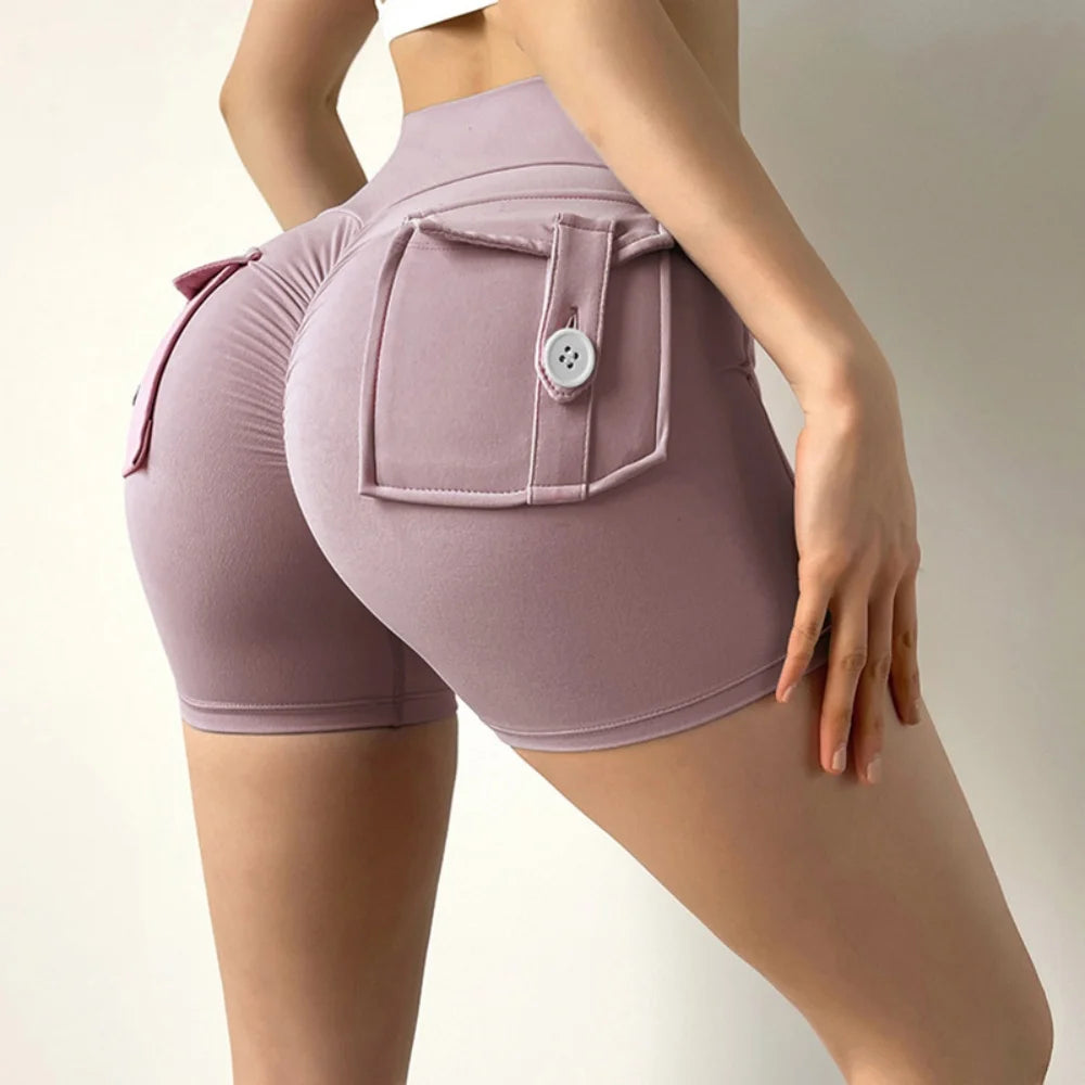 New Workout Fitness Training High Waist Scrunch Butt Seamless Sports Yoga Biker Shorts With Pocket For Women