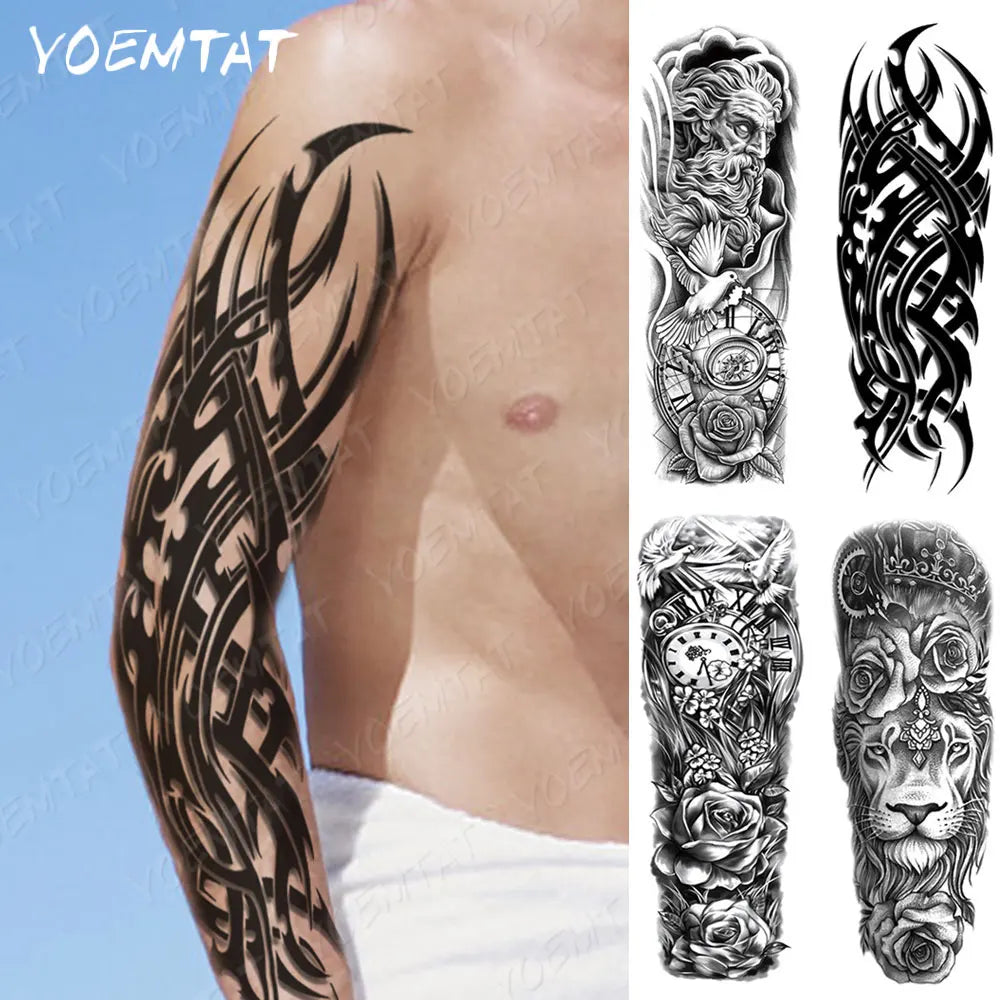 Large Full Arm Sleeve Waterproof Temporary Tattoo Sticker Leopard Flower Dove Of Peace Clock Thorn Fake Tatoo Body Art Men Women