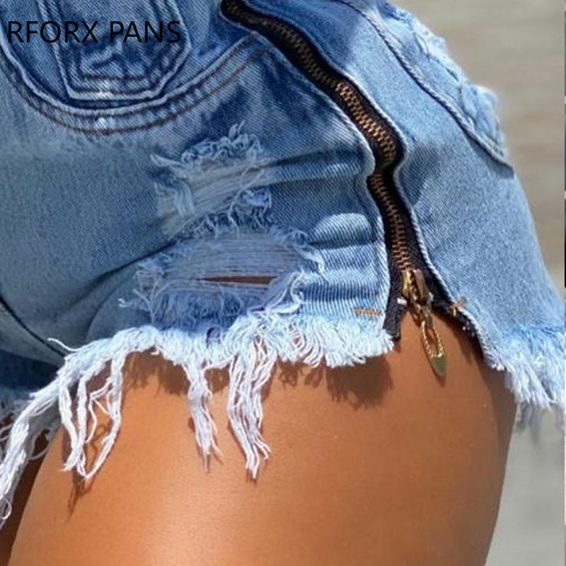 Frauen Chic Casual Solide Zipper Dekoration Ripped Quasten Hohe Wasit Frauen Denim Shorts